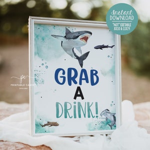 Shark Drink Sign Summer Boy Birthday Ocean Party Theme Food Table Sign Printable Decor SHB24