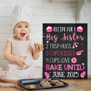 Editable Recipe for Big Sister Pregnancy Announcement Pink Big Sister Baking Photo Prop Template Printable Sign
