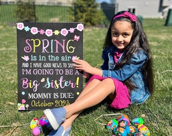 Spring Big Sister Announcement Pregnancy Template Easter Promoted