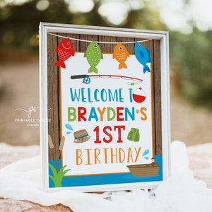 Fishing Birthday Welcome Sign The Big One Fish Decor Instant Download Editable File Printable TTBF