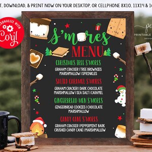 Editable S&#39;more Bar Menu Sign Christmas Smore Bar S&#39;mores Station Holiday Party Birthday Smores Theme Decor Printable Instant Download