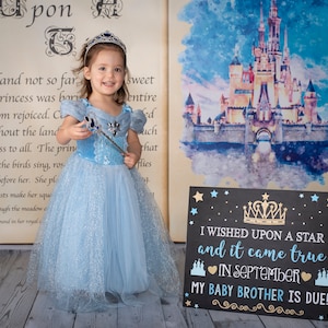 Princess Big Sister Announcement Crown Castle Blue Gold Photoshoot Prop Promoted Sign Chalkboard Printable File