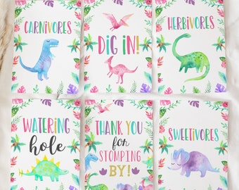 Dinosaur Party Signs Girl Dino Food Sign Birthday Party Pink Dinosaur Printables Trex Theme Table Signs DGGPT