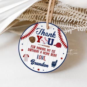 Editable Baseball Birthday Round Favors Rookie Of The Year Decor Sports Party Little Slugger Template Printable NRBPT