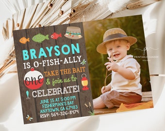 Plantilla de invitación de cumpleaños de pesca Foto de pesca rústica Invitar Ofishally Editable Imprimible WFPT