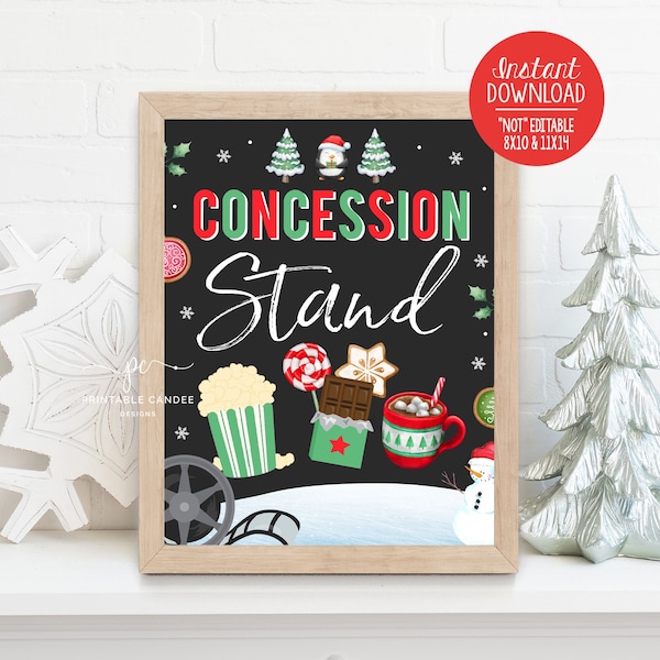 Christmas Movie Night Printable Concession Sign Holiday Movie Birthday Party Decor Hot Cocoa Instant Download