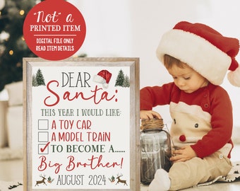 Christmas Pregnancy Announcement Minimalist Dear Santa Letter Big Brother or Sister Chalkboard Printable Sign Digital