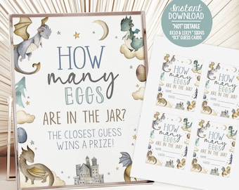 Dragon Baby Shower Games Sign Blue Dragons Theme Printable Eggs Jar Game It's a Boy BGTBS