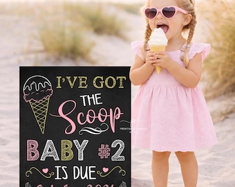 Ice cream Big Sister Pregnancy Announcement Template Summer Got the scoop Printable Sign
