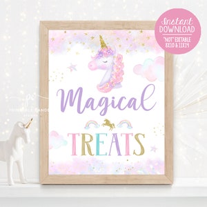Unicorn Pastel Rainbow Food Sign  Rainbows Sparkle Gold Magical Treats Party Decor Digital Instant Download