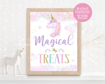 Unicorn Pastel Rainbow Food Sign  Rainbows Sparkle Gold Magical Treats Party Decor Digital Instant Download