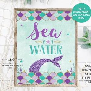 Mermaid Drink Sign Purple Teal Gold Birthday Party Theme Sea Water Table Sign Mermaids Decor Instant Download Printable
