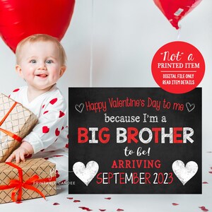 Anuncio de embarazo de San Valentín, Anuncio de hermano mayor o hermana, Prop de sesión de fotos de embarazo, Anuncio de hermano imprimible, Digital