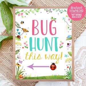 Bug Hunt Sign Girl Bugs Birthday Party Decor Bee Scavenger Hunt Instant Download Printable File
