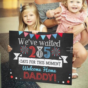 Editable Welcome Home Daddy Kids Sign Military Red White Blue Homecoming Back from Deployment Printable Template