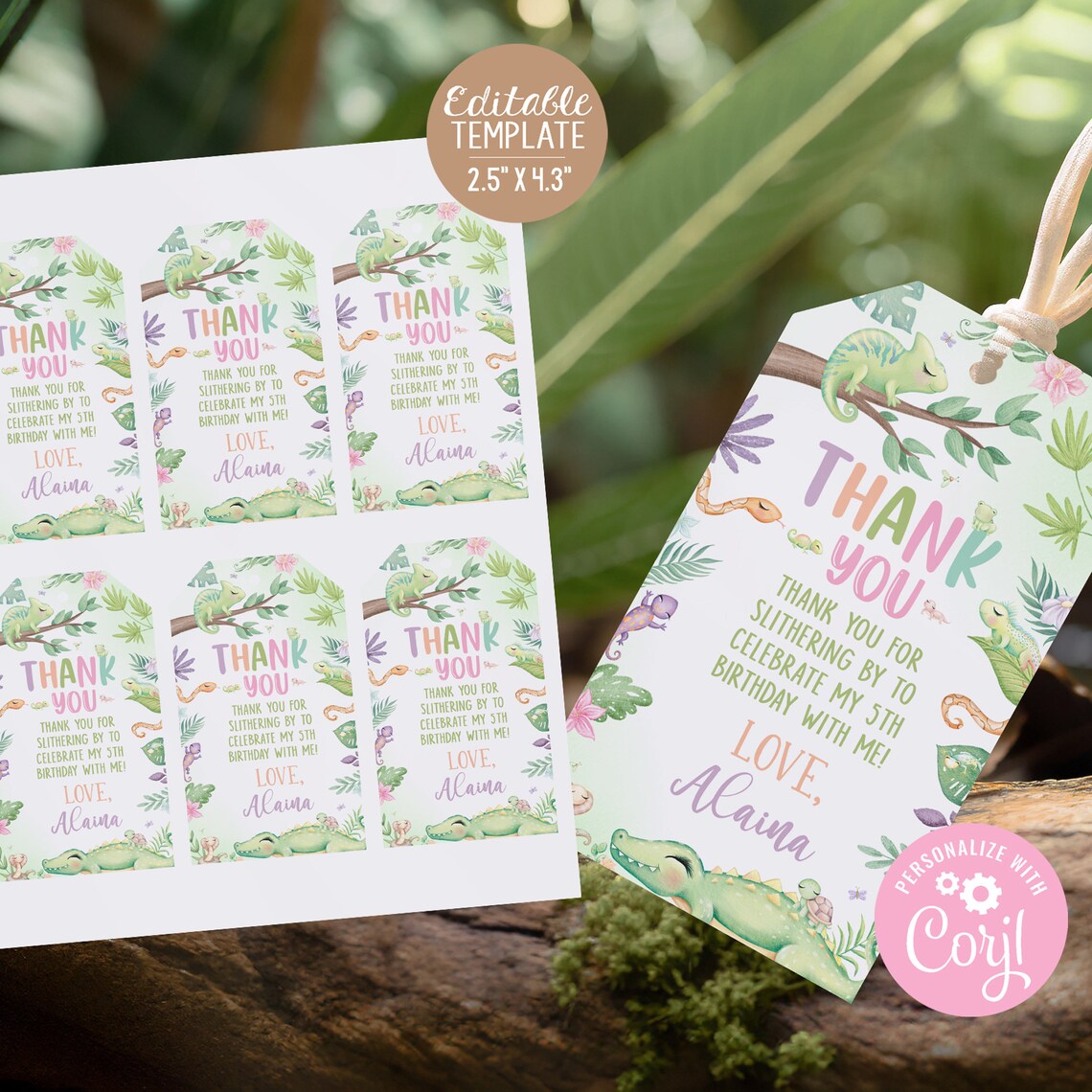 Editable Reptile Favor Tags Pastel Girl Birthday Decor Lizard Birthday ...