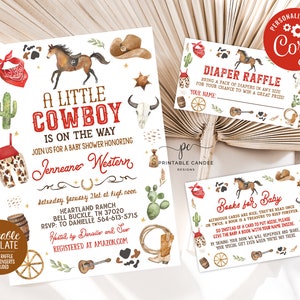 Editable Cowboy Baby Shower Invitation Red Little Cowboy Invite Wild West Theme Ranch It&#39;s a Boy Template Printable Instant Download