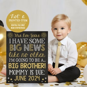 New Year Pregnancy Announcement New Years Sign Promoted to Big Brother Printable Digital File