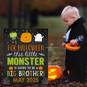 Halloween Big Brother Announcement Monster Pregnancy Reveal Sign Photoshoot Prop Fall New Baby Printable File