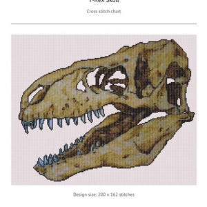T-Rex Skull cross-stitch pattern PDF digital download