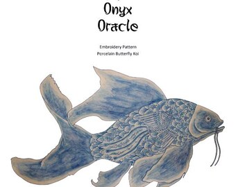 Porcelain Butterfly Koi Digital Hand Embroidery Pattern PDF