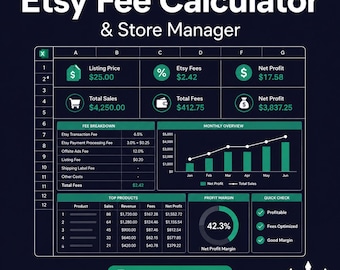 Etsy Fee Calculator Spreadsheet 2025 | Profit Tracker, Order Log & Inventory Manager for Etsy Sellers