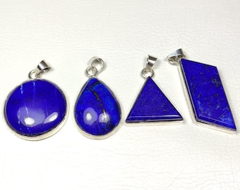 Natural Lapis Lazuli Pendant | Sterling Silver | Afghan Blue Gemstone Necklace