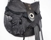 Black Leather Purse Rustic Leather Punk Rock Bag Goth Purse Black Fringe Purse Cross Body Bag Studded Purse Large Purse Ironic Dilemma
