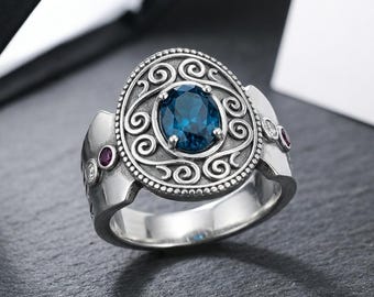 Vintage Sterling Silber filigran Edelstein Statement Ring, kunstvolle Swirl Boho Ring für Frauen, handgefertigte Schmuck für tragen & Geschenk