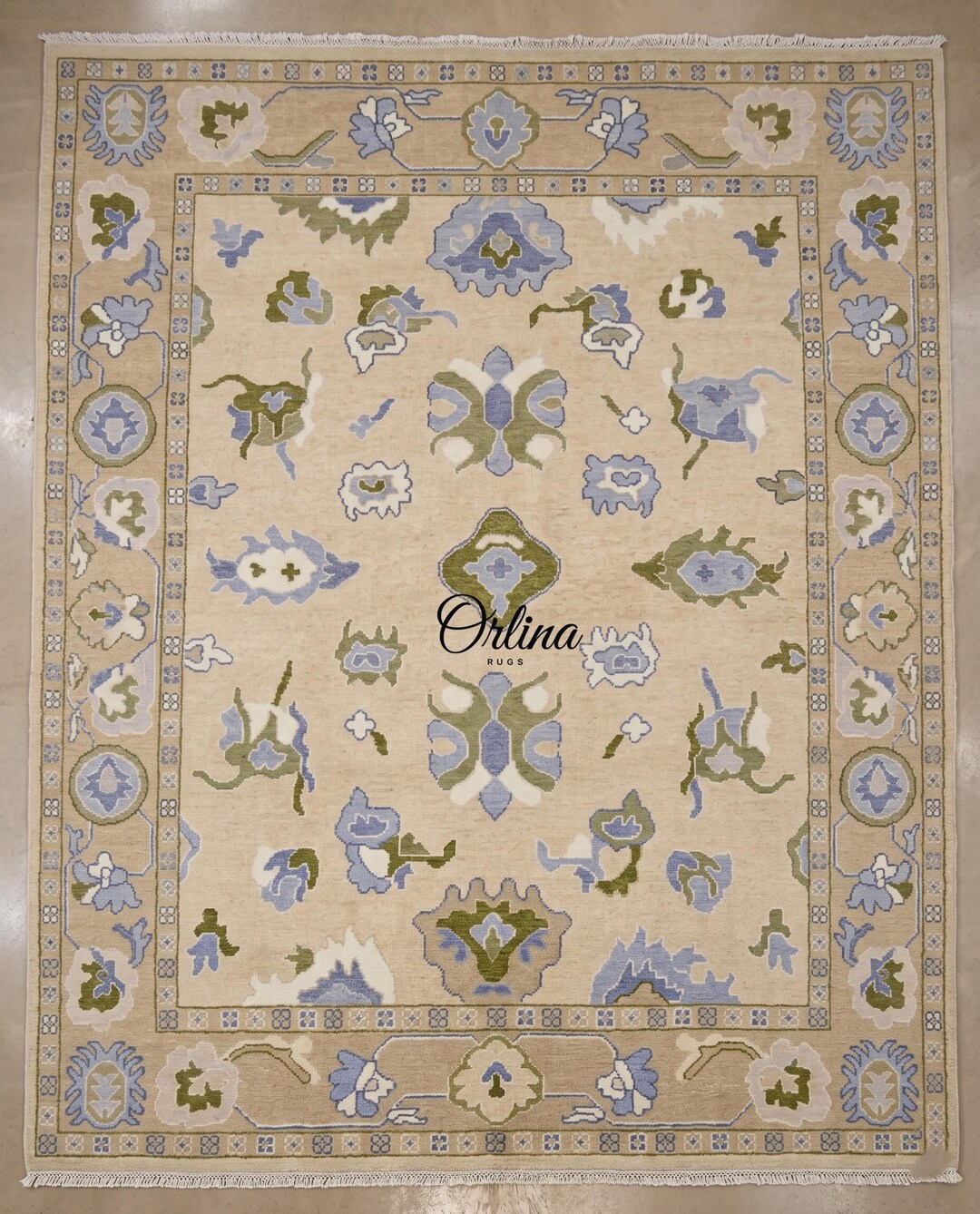 Periwinkle Modern Rug Luxury Hand Knotted Rug, Periwinkle Floral Antique Style Oushak Carpet ...