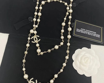 Vintage Chanel Long Pearl Station Layering Necklace-Elegant Gold Sautoir