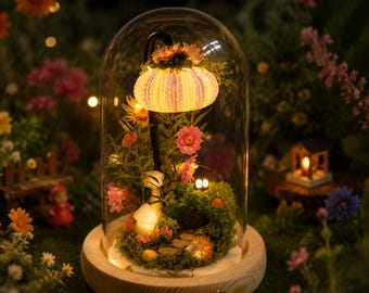 Handgemaakte koepellamp betoverde bospaddestoel - magisch sprookjeslicht, grillig bewaard mosdecor, gezellig natuurcadeau, USB-plug-in