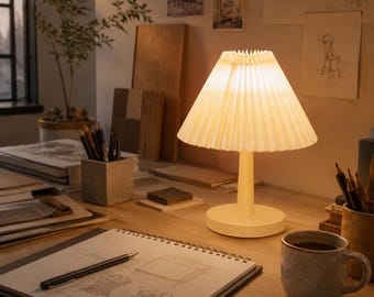 Ciepłożółta plisowana lampa stołowa USB | Miękkie, ciepłe światło LED do sypialni, akademika, biurka i wystroju domku letniskowego