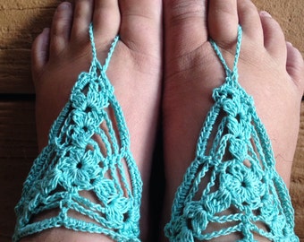 Sandals, Barefoot Sandals, Womens Aqua Crochet Barefoot Sandals Style 77
