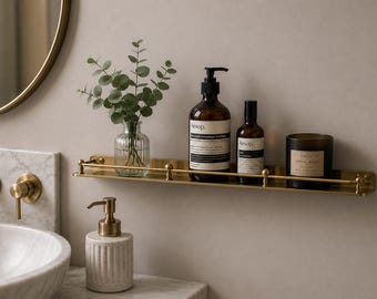 Solid Brass Floating Shelf | Minimalist Bathroom Wall Storage | Elegant Brass Finish