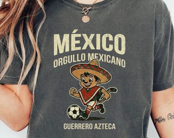 Vintage Mexico Soccer Shirt, Orgullo Mexicano Guerrero Azteca Graphic Tee