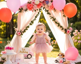 Abito in tulle per il primo compleanno di una bambina, tutina con fiocco e tutù / completo per il servizio fotografico "Cake Smash", abito per il primo compleanno, abito per servizio fotografico per neonate 0-18 mesi