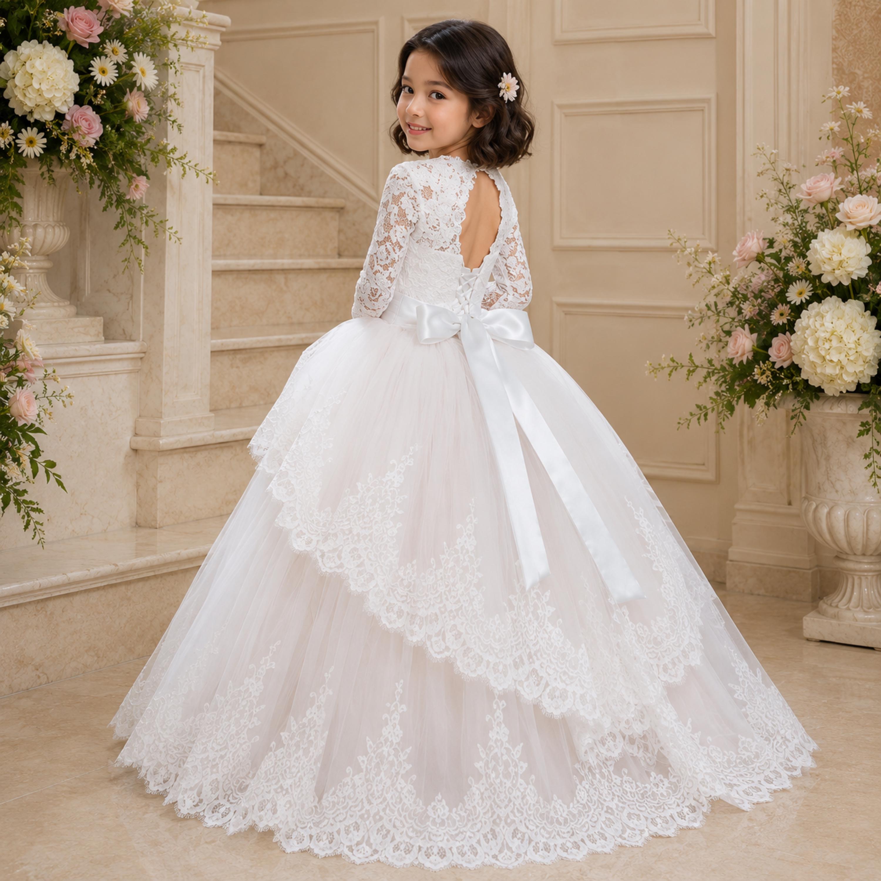 birthday dress for 5 year girl near me Years Old V-neck Backless Satin Long Fabric:Lace satin top without sleeve Color:cream