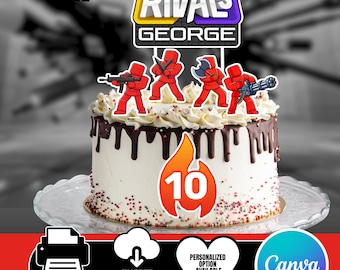 Roblox Rivals Tortenaufsatz v4: Gamer-Geburtstagsparty (Bearbeitbare Canva-Vorlage)