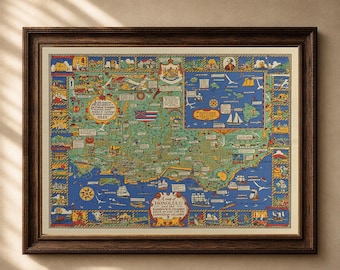 Honolulu Pictorial Map Print, Vintage Hawaii Wall Art, Colorful Islands Decor (Digital Download)
