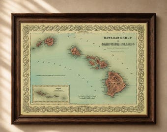 1841 Hawaii Map Print, Sandwich Islands Wall Art, Coastal Travel Decor (Digital Download)
