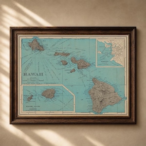 Mapa antiguo de Hawái de 1897, lámina náutica vintage de las islas hawaianas, arte mural costero imprimible.