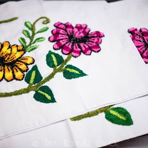 Hand Crafted Punch Needle Embroidery - Pillow Cases- One Pair