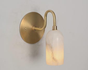 Handcrafted Alabaster Brass Wall Sconce, Modern Minimalist Light, Luxury Vintage Lamp