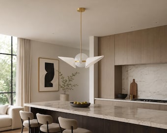 Modern Black & Brass Pendant Light Fixture – Mid Century Modern Chandelier for Kitchen, Dining Room Ceiling Lamp, Contemporary Hanging Light