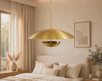 Pendelleuchte mit Messingkuppel, moderne Kücheninselbeleuchtung in Gold, Hängeleuchte im Mid-Century-Stil, minimalistische Esszimmerleuchte