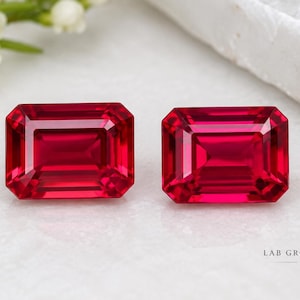 Ruby Rectangle Shape Pair, Red Ruby Step Cut Gemstones, Matching Ruby Loose Stones, Rectangular Faceted Pair for Earrings, Jewelry Making,