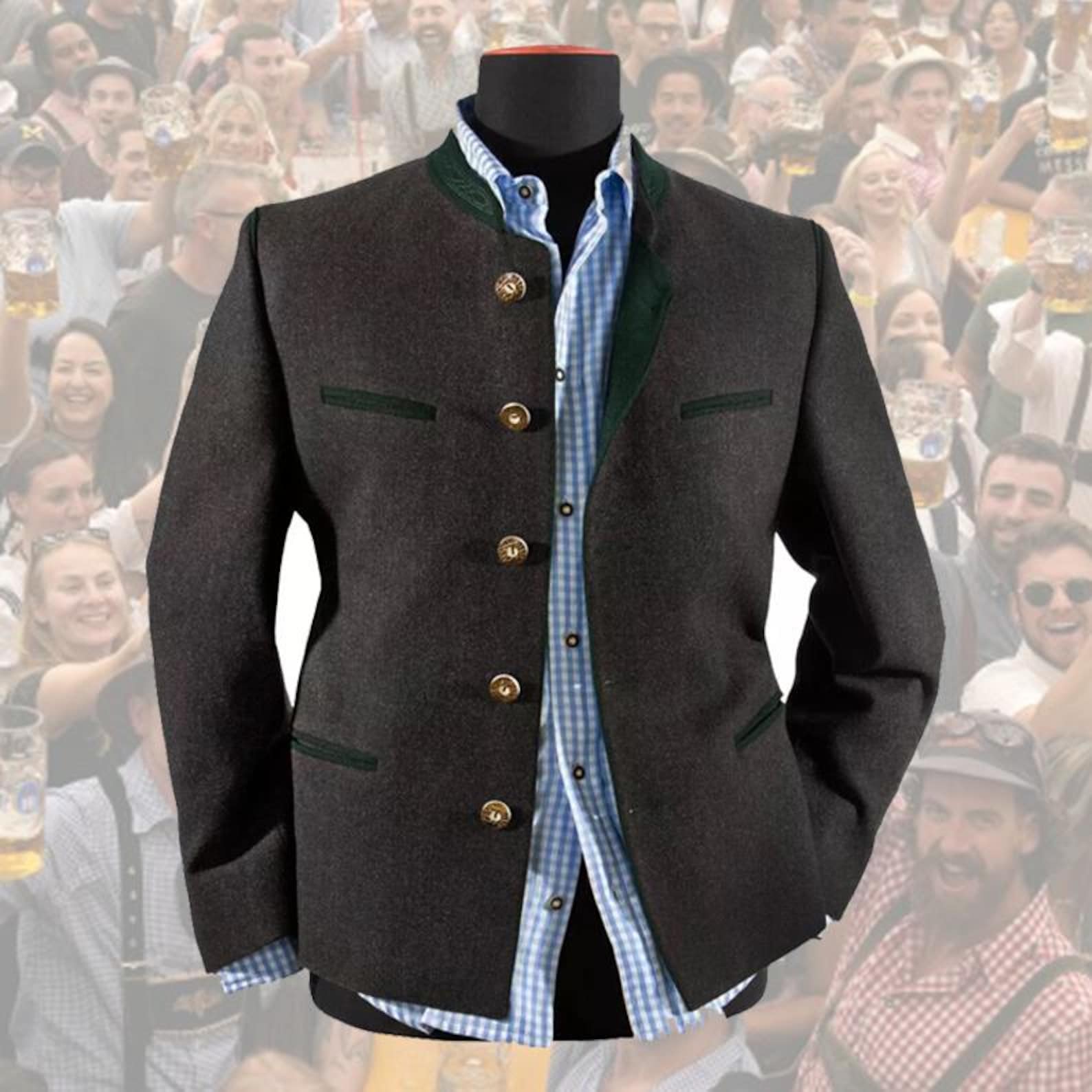 Men's Charcoal Gray German Bavarian Jacket Tyrol Loden Wool Trachan Jacket for Oktoberfest - Gift for him