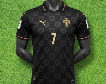 Camiseta de fútbol Cristiano Ronaldo #7 – Copa Mundial 2026 - Camiseta negra de fútbol - Edición para aficionados de Portugal