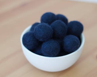 Navy Blue Wool Felt Pom Pom Balls